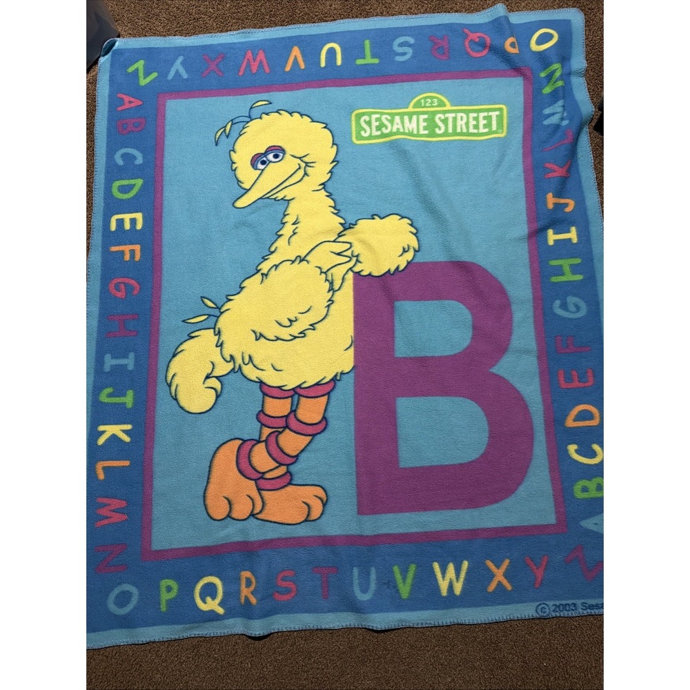Vintage 2003 Sesame Street Big Bird Alphabet Fleece Blanket 50x59